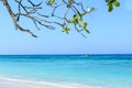 Beautiful tropical beach, white sand and blue sky background.