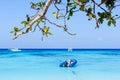 Beautiful tropical beach, white sand and blue sky background. Royalty Free Stock Photo