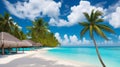 Beautiful tropical beach with white sand, palm trees, turquoise ocean against blue sky with clouds on sunny summer day. Royalty Free Stock Photo