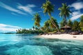 Beautiful tropical beach with white sand, palm trees, turquoise ocean against blue sky with clouds on sunny summer day Royalty Free Stock Photo