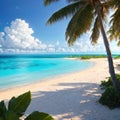 Beautiful tropical beach with white sand, turquoise ocean on background blue sky Royalty Free Stock Photo