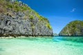 Beautiful tropical blue lagoon. Scenic landscape with sea bay and mountain islands, El Nido, Palawan, Philippines Royalty Free Stock Photo