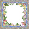Beautiful tropical floral border made of plumeria flowers and exotic leaves. Square frame with white background for a text. Royalty Free Stock Photo