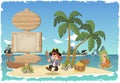 Beautiful tropical island with cartoon pirate boy.