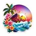 Beautiful tropical island with palm tree and flowers. Vector illustration. Generative AI Royalty Free Stock Photo