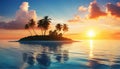 Tropical island with palm trees at sunset. AI Generated Royalty Free Stock Photo