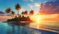 Tropical island with palm trees at sunset. AI Generated Royalty Free Stock Photo