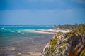 Beautiful Tropical landscape. Aerial view of the beach and Caribbean sea in Tulum on a Sunny day, Yucatan, Mexico Royalty Free Stock Photo