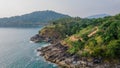 Beautiful tropical landscape of the hills and forest on rocky coastline near ocean.Thailand. Asia. Drone. Royalty Free Stock Photo