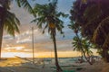 Beautiful tropical landscape with palm trees in the evenin. Boracay, Philippines