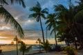 Beautiful tropical landscape with palm trees in the evenin. Boracay, Philippines