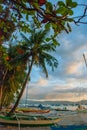 Beautiful tropical landscape with palm trees in the evenin. Boracay, Philippines