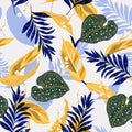 Beautiful tropical leaves. Seamless graphic design with palms le