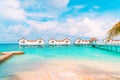 Beautiful tropical Maldives resort hotel and island with beach and sea Royalty Free Stock Photo