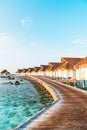 Beautiful tropical Maldives resort hotel and island with beach and sea Royalty Free Stock Photo