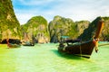 Beautiful tropical Maya Bay Beach with long tail boats, Koh Phi Phi, Thailand Royalty Free Stock Photo