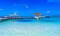 Beautiful tropical natural palm tree boat jetty Contoy island Mexico