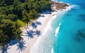 Beautiful tropical palm beach with palm trees, white sand and turquoise ocean. Perfect paradise landscape background