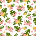 Seamess pattern with flowers of orchids and frangipani.