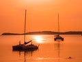 Beautiful tropical sea and ocean with sailboat or yatch Royalty Free Stock Photo