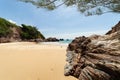 Beautiful tropical sea scenic landscape with stone and green lea Royalty Free Stock Photo