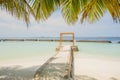 Beautiful tropical sunny beach landscape view with ocean,blue sky, cabana at the island at resort Royalty Free Stock Photo