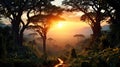 Beautiful tropical sunset in amazon rainforest