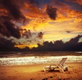 Beautiful tropical sunset on the beach after storm Royalty Free Stock Photo