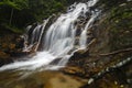 Beautiful tropical waterfall in lush surrounded by green forest.wet rock and moss.