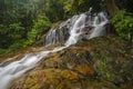 Beautiful tropical waterfall in lush surrounded by green forest.wet rock and moss.