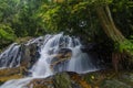 Beautiful tropical waterfall in lush surrounded by green forest.wet rock and moss.