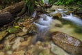 Beautiful tropical waterfall in lush surrounded by green forest.wet rock and moss.