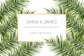 Beautiful tropical wedding invitation. Trendy summer tropical leaves design. Royalty Free Stock Photo