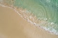 Beautiful tropical white empty beach and sea waves seen from above. Seychelles beach aerial view Royalty Free Stock Photo