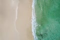 Beautiful tropical white empty beach and sea waves seen from above. Seychelles beach aerial view Royalty Free Stock Photo