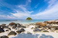 Beautiful tropical white sand and rock near the Serendipity Beach Resort at Lipe Island, Satun Province, Thailand.