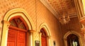 Beautiful tudor Revial architecture styled hall in the palace of bangalore. Royalty Free Stock Photo