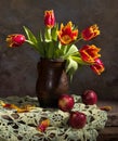 Beautiful tulips and red apples Royalty Free Stock Photo