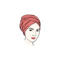 Beautiful Turban Girl Hairstyle, Moslem Hijab Girl Vector Design. Logo Illustration