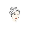 Beautiful Turban Girl Hairstyle, Moslem Hijab Girl Vector Design. Logo Illustration