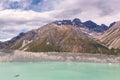 Beautiful turqouise Tasman Glacier Lake and Rocky Mountains in the clouds Royalty Free Stock Photo