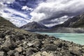 Beautiful turqouise Tasman Glacier Lake and Rocky Mountains of the Mount Cook National Park, New Zealand