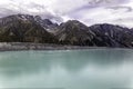 Beautiful turqouise Tasman Glacier Lake and Rocky Mountains of the Mount Cook National Park, New Zealand