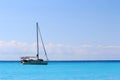 Beautiful turquoise blue sea background with boat. Royalty Free Stock Photo