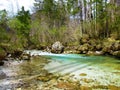 Beautiful turquoise colored Kamniska Bistrica river iboulder, bright, Royalty Free Stock Photo