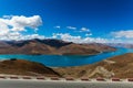 Beautiful turquoise holy Yamdrok lake with himalaya range i Royalty Free Stock Photo