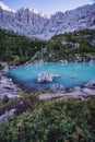 Beautiful turquoise mountain Sorapiss lake in Dolomites, Italy