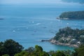 Beautiful turquoise ocean waves with boats Top views. Royalty Free Stock Photo