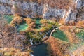 Beautiful turquoise river and waterfalls, Plitvice Lakes national park in Croatia. Top view Royalty Free Stock Photo