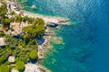 Beautiful turquoise rocky seascape. Aerial view of ligurian sea beach. Camogli near the Genova.